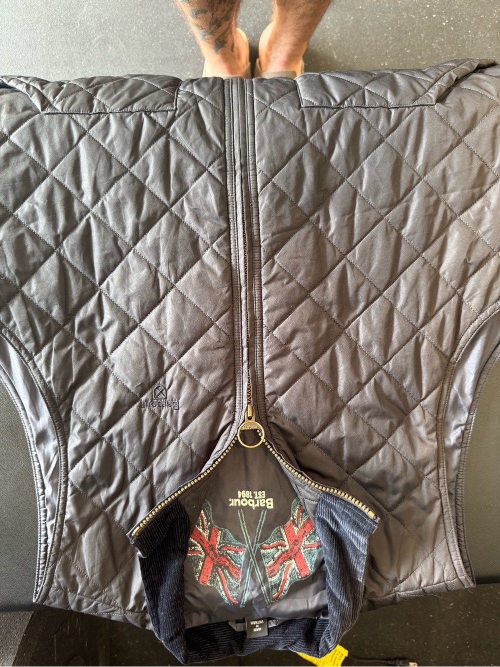Barbour Men’s Quilted Black Vest with Union Jack Lining